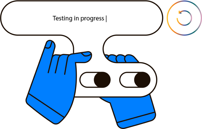 Hands toggling testing controls with progress indicator