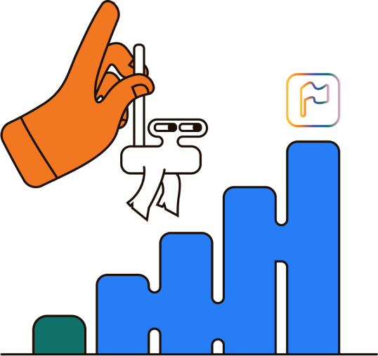 Hand adjusting a rising bar chart with Composo icon